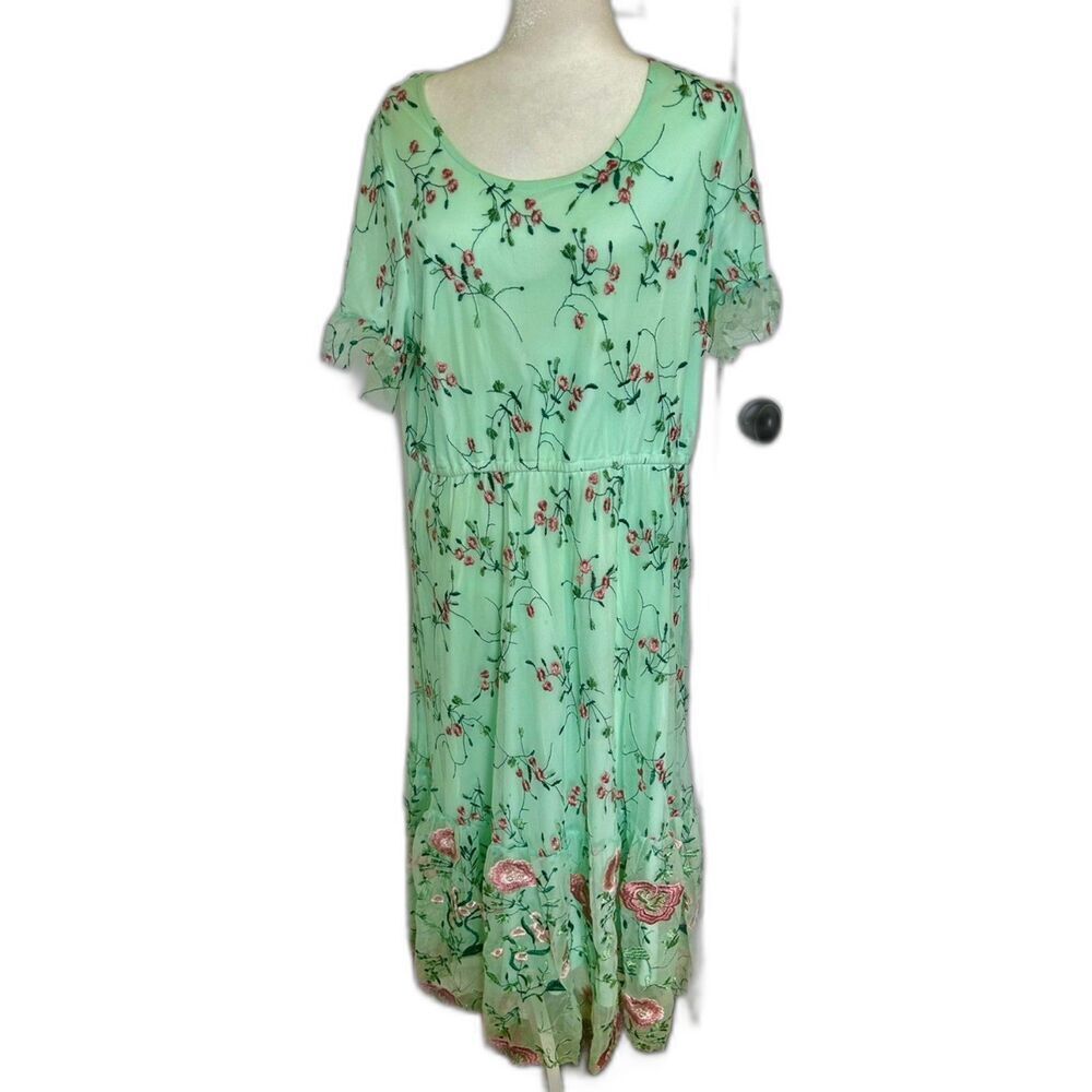 Sweet Salt Floral Embroidered Maxi Dress Mint Green and Pink Plus Size XL